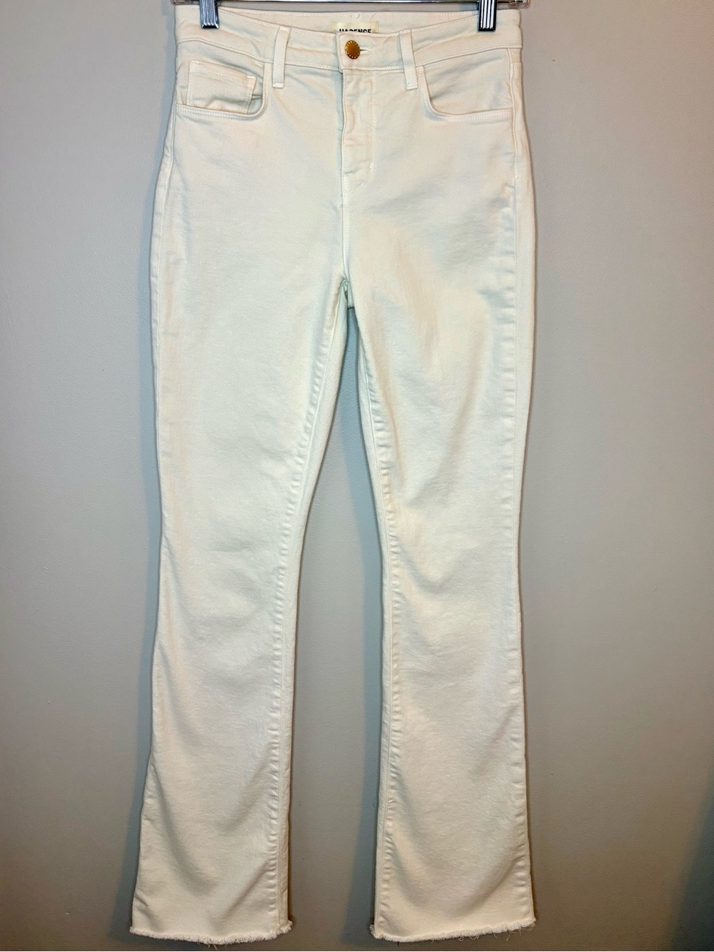 L’AGENCE Ruth High Rise Straight Jeans 26 Vintage White Raw Hem